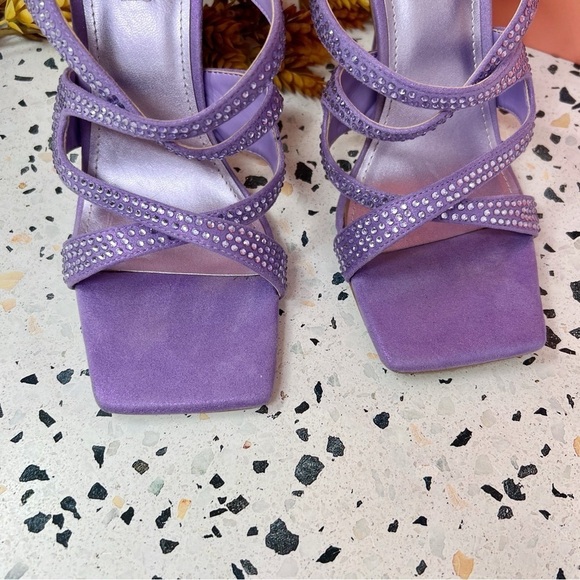 Nine West Y2K 90s Jeweled Women’s Purple Square Toe Heeled Sandals Sz 8 1/2” - Picture 2 of 10